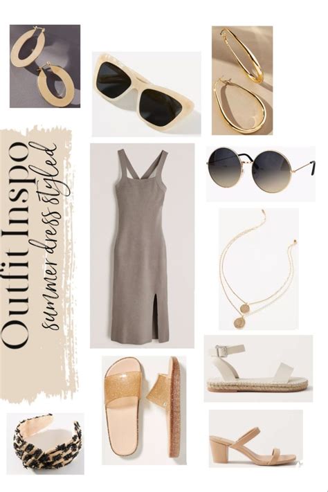 Summer Dress Outfit Ideas Beach Cover Up Nude Sandals Round Sunglasses Summer Accessories