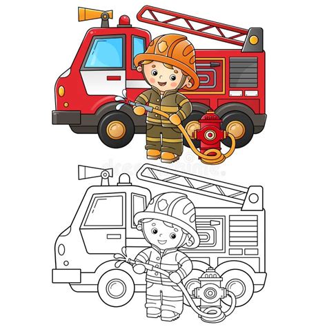 Esquema De La Página De Color Del Camión De Bomberos De Dibujos