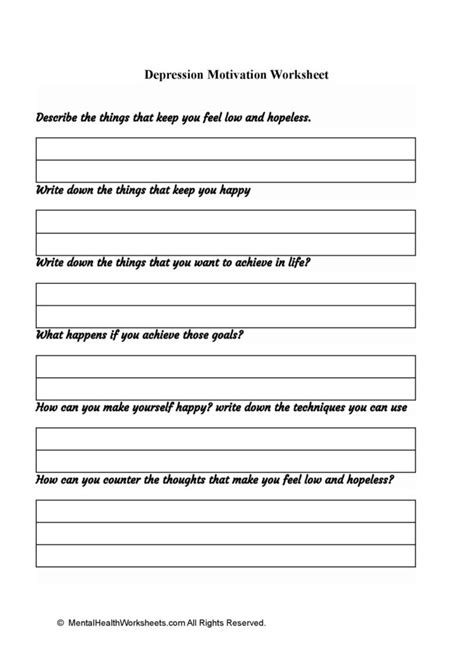 Depression Motivation Worksheet Mental Health Worksheets Coping