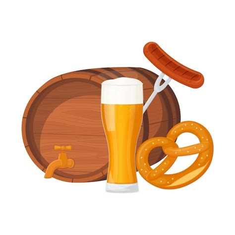 Premium Vector Set With Pint Of Beer Pretzel Barrel Sausage For