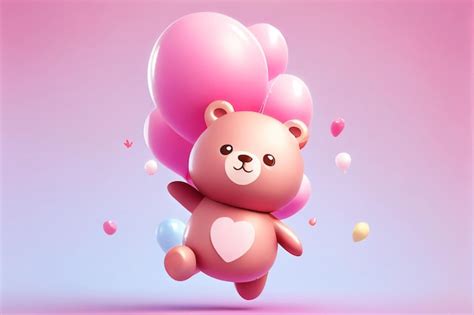 Premium Photo | Pink teddybear with party balloons pink colours ...