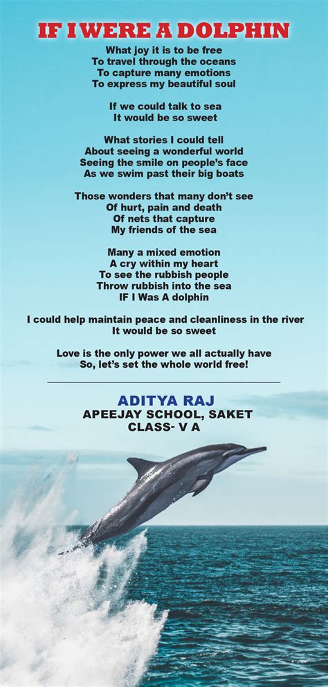 ‘if I Were A Dolphin Poem By Aditya Raj Apeejay School Saket