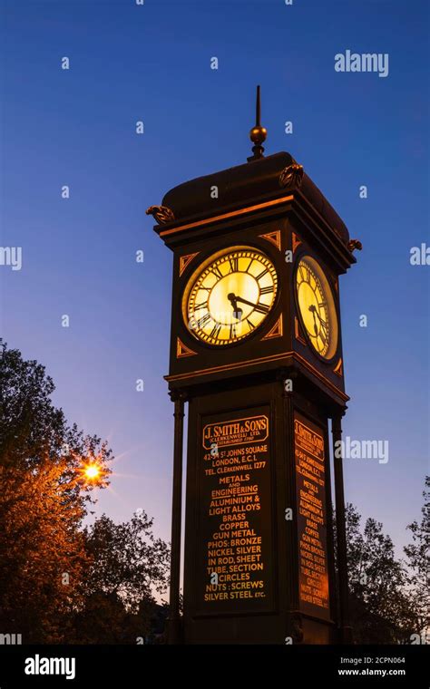 England London Islington The Angel Clock Tower At Night Stock Photo