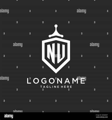 Nu Monogram Logo Initial With Shield Guard Shape Design Ideas Stock