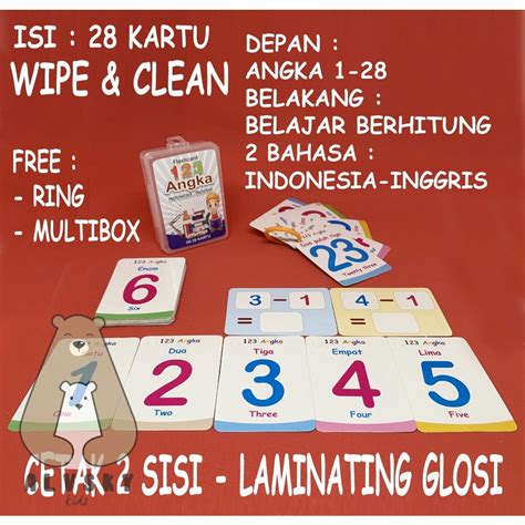 Jual FLASHCARD ANAK DENGAN RING INDO INGGRIS WIPE CLEAN KARTU PINTAR