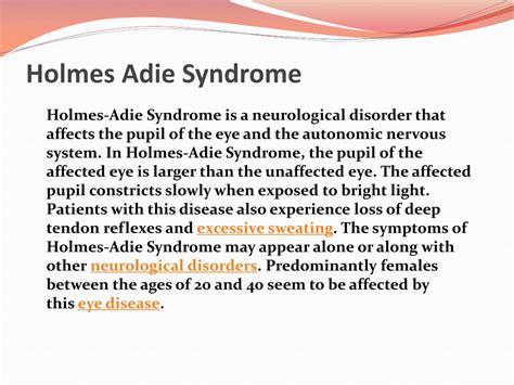 PPT - Holmes-Adie Syndrome (Adie’s Pupil): An overview of symptoms, causes, diagnosis and ...