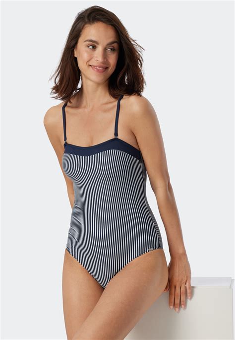 Bandeau Badeanzug Variable Tr Ger Softcups Streifen Dunkelblau Ocean