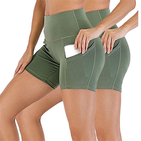 Dodoing Dodoing 2 Packs Tummy Control Yoga Shorts With Pockets For Women Workout Running