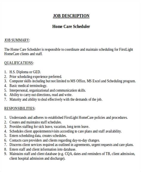 Free 8 Scheduling Coordinator Job Description Samples In Ms Word Pdf