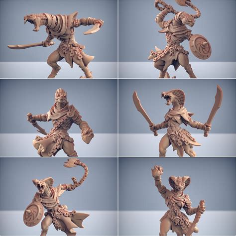 6x Snakefolk Fighter Premium Dnd Miniature Mini Giant Snake Warrior ...