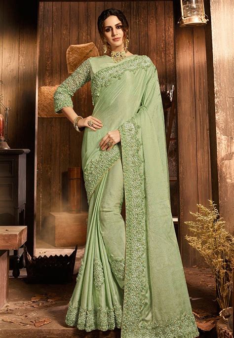 Pista Green Silk Festival Wear Saree 5401