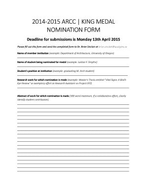 Fillable Online Arcc Arch Arcc King Medal Nomination Form