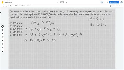 Espm Rs Jo O Aplicou Um Capital De R Taxa De Juros