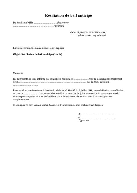 Modele Lettre De Résiliation De Bail Locatif