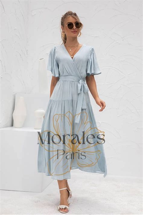 Robe Longue Maxi Champ Tre Bleue En Livraison Gratuite Conomisez