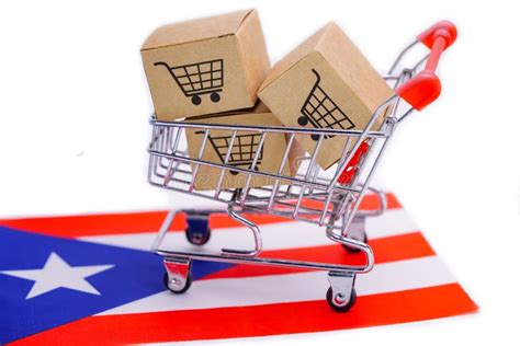 Caja Con El Logo Del Carro De La Compra Y La Bandera De Puerto Rico