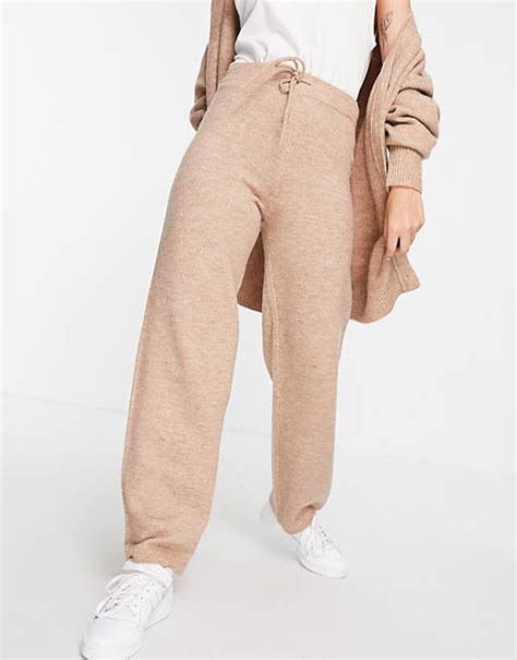 Asos Design Co Ord Knitted Wide Leg Trouser In Camel Asos