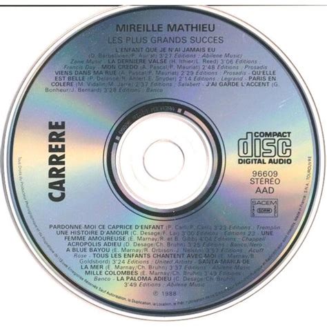 Les Plus Grands Succes De Mireille Mathieu By Mireille Mathieu Cd With