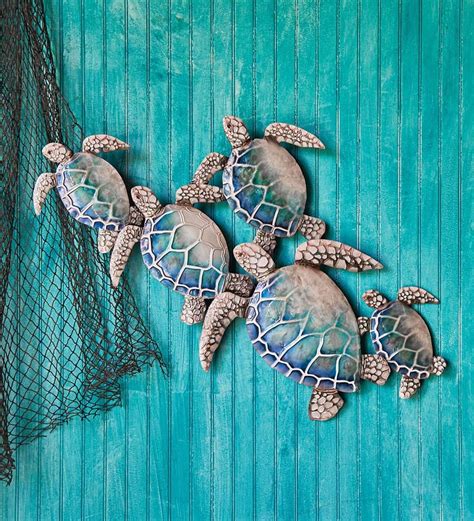 This Handcrafted Metal And Capiz Sea Turtles Wall Art Is A Stunning