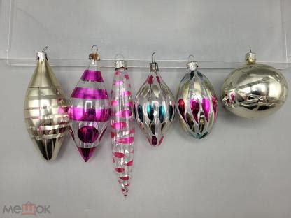 Елочные игрушки набор 6 штук Сосульки Шары стекло Глинка подвес Редкие ...