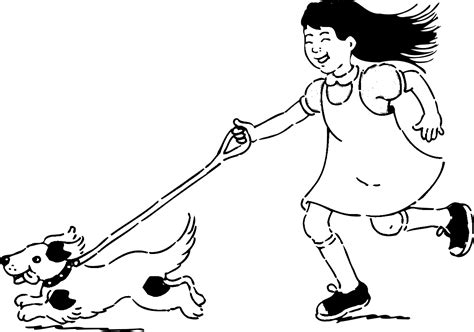 Disegno Da Colorare Di Bambina Che Corre Con Cane Al Guinzaglio The