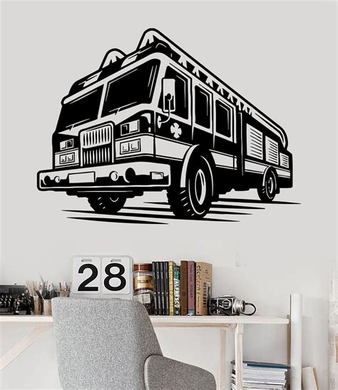 Vinyl Wall Decal Firefighter Fire Truck Engines Children Room Stickers ...