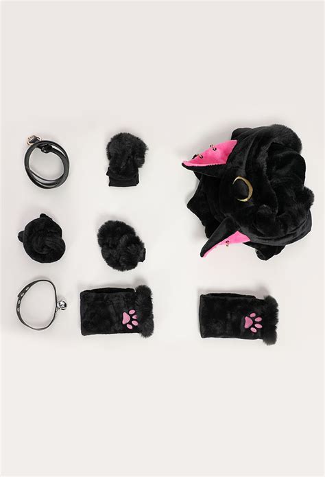 Moon Cat Sexy Lingerie Bodysuit Gothic Lingerie Outfit Black Plush Hooded Romper With Belt