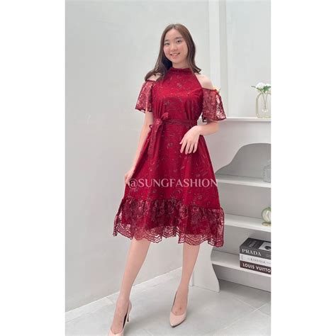 Jual Dress Natal Pesta Kondangan Brokat Premium Korean Look A Line S145