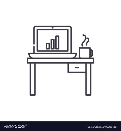 Computer Desk Line Icon Concept Royalty Free Vector Image