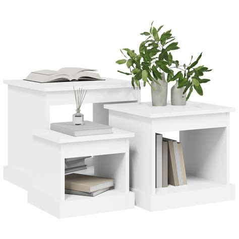 Tables Gigognes Pcs Blanc Bois D Ing Nierie Pwshymi Cdiscount Maison