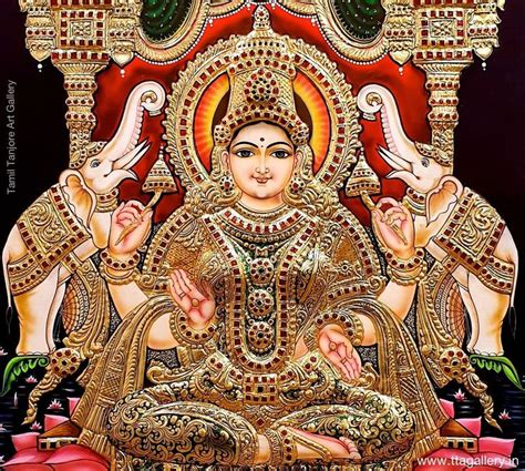 Gaja Lakshmi Antique Finish Semi Embossed Tanjore Painting Tanjore