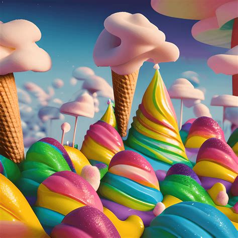 Candy Land Icecream Mountain With Rainbow Sprinkles And Forest Of