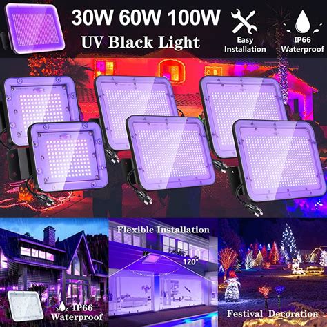 Rosnek LED UV Blacklight Flood Light 30W 60W 100W Waterproof Party