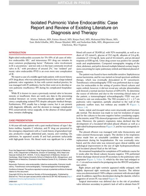 Pdf Isolated Pulmonic Valve Endocarditis Case Report And Review Of Existing Literature On