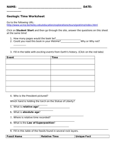 Geologic Time Worksheet Doc Template Pdffiller