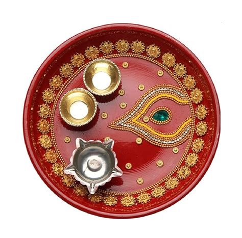 Red Stainless Steel Handcrafted Rakhi Pooja Thali Set Dimension