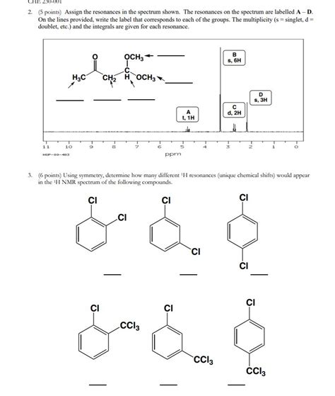 Solved CHE 230-001 2. (5 points) Assign the resonances in | Chegg.com 