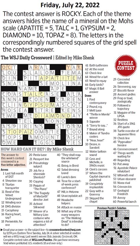 Past WSJ Crossword Contests Solutions Page 5 XWord Muggles Forum