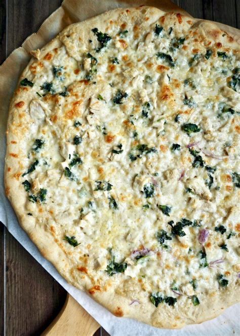 Three Cheese Chicken And Spinach Pizza With Garlic White Sauce A Hint