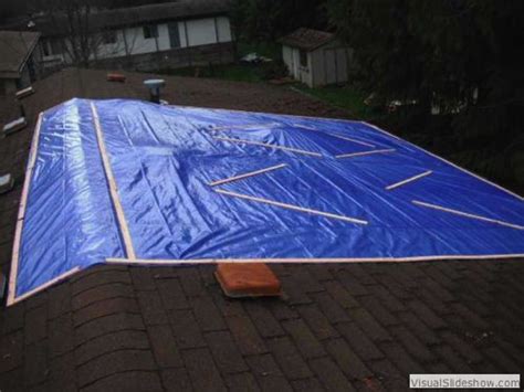 Perform a roof tarp when there is an active leak.