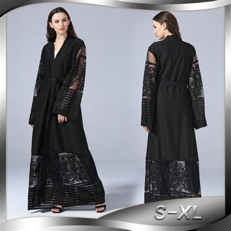 Elegant Muslim Abaya Dress Lace Cardigan Tunic Thobe Burka Islamic