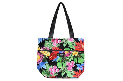 Tote Bag Zipper L Hawaiian Garden Black Hawaii Fabric Mart