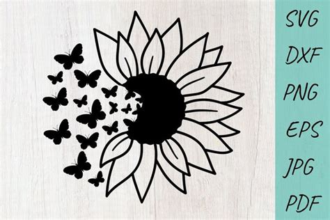 Flower Svg Sunflowers Svg Sunflower Butterfly SVG DXF PNG