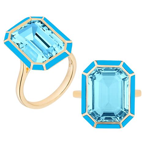 Goshwara Blue Topaz Emerald Cut With Diamonds And Turquoise Enamel Ring For Sale At 1stdibs