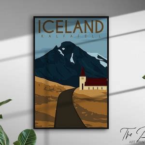 Iceland Vintage Travel Poster Retro Style Travel Print Kalfafell