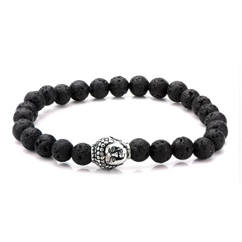 Stainless Steel Buddha Head and Lava Stone Bracelet