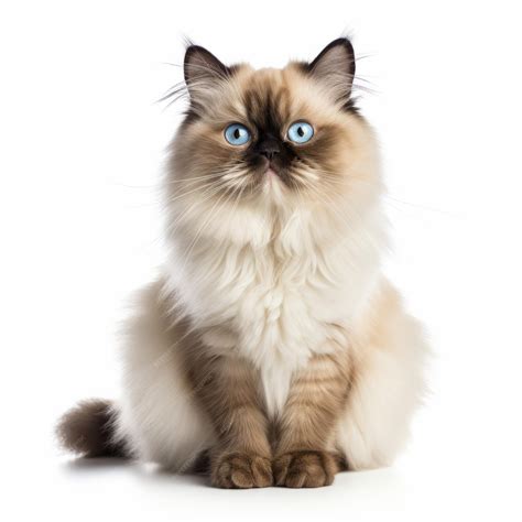 Premium Photo | Fluffy Himalayan Cat With Blue Eyes On White Background