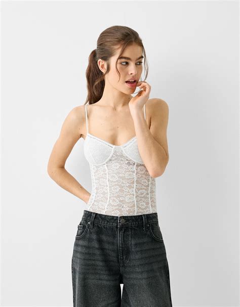 Lace Trimmed Bodysuit Women Bershka