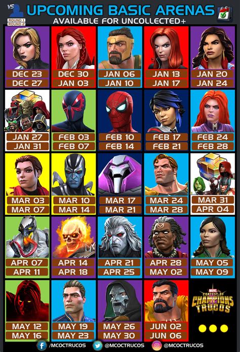 Marveltrucos On Twitter 🎮upcoming Basic Arenas Calendar Updated 📅 Marvel Mcoc Mcocarena