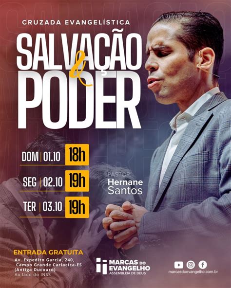 Cruzada Evangelística pastor Hernane Santos em outubro na Marcas do